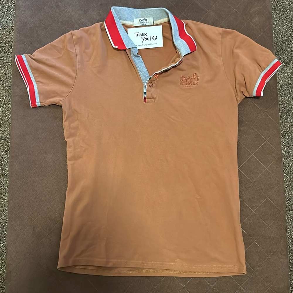 Hermes Tan and Orange Polo Shirt with Sporty Design